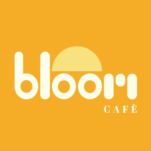 Bloom Cafe logo design by Tragerbos on vibrant orange background showing brand color versatility