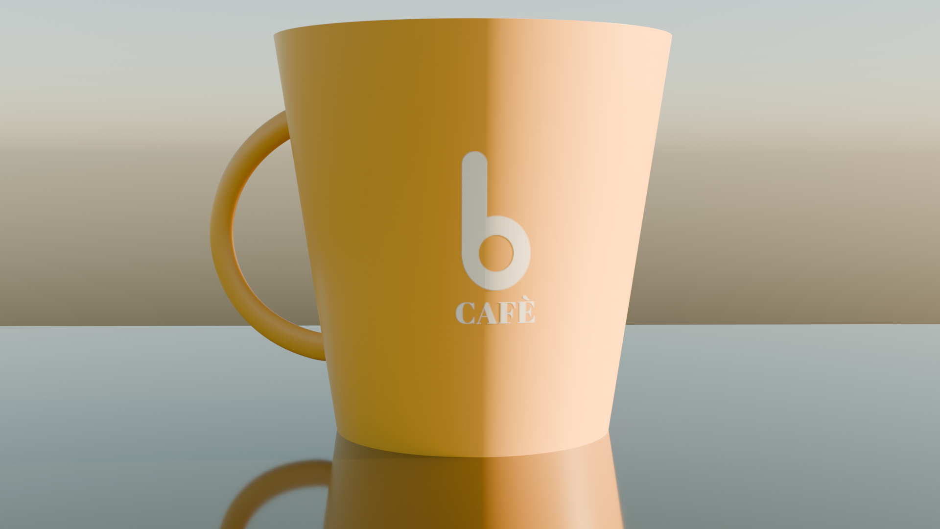 Bloom Cafe gradient ceramic mug design by Tragerbos featuring orange to cream color transition with b logo branding