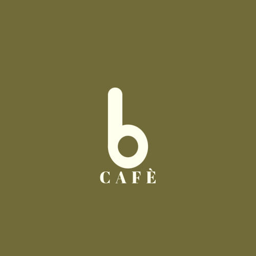 Bloom Cafe simplified logo mark by Tragerbos featuring minimalist b lettermark with cafe text on olive background