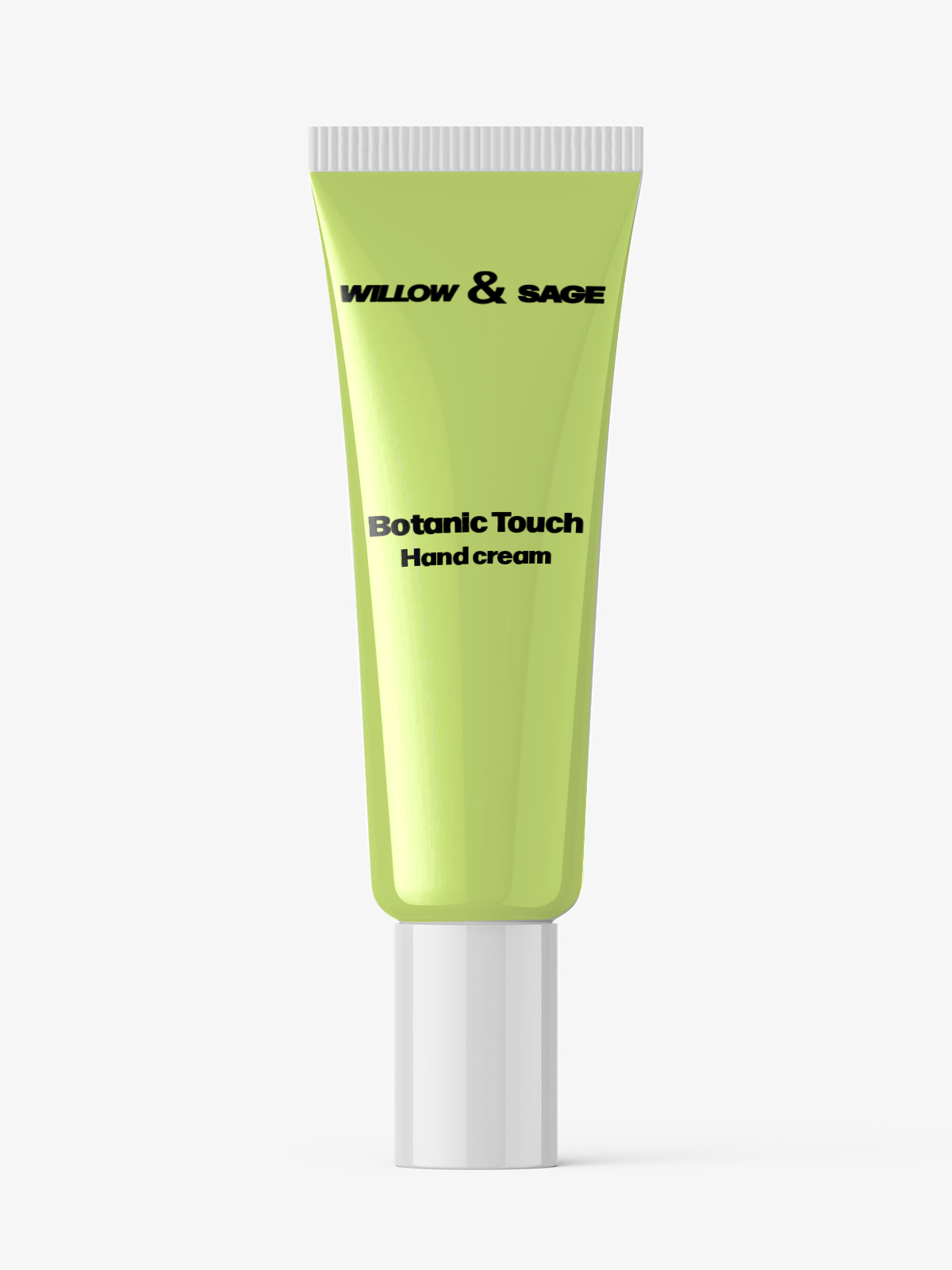Willow & Sage Botanic Touch hand cream packaging design by Tragerbos featuring green tube with minimalist branding and white cap